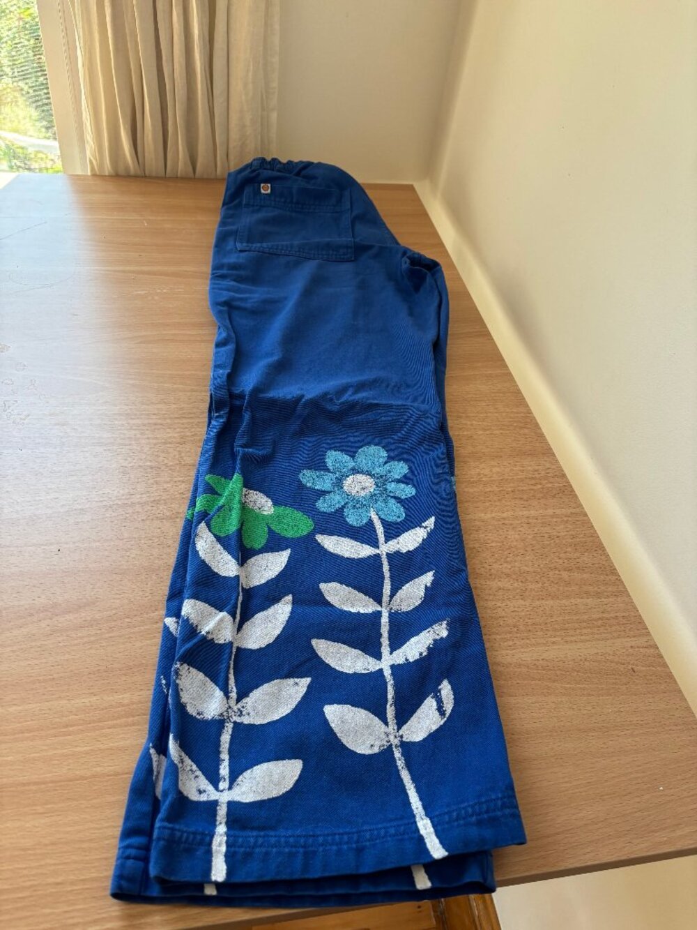 Big Bud Press Work Pants size S Blue Hand painted Flowers - Picture 2 of 2